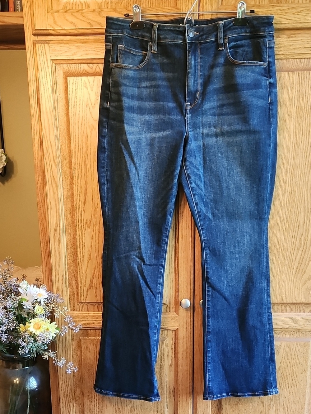 American Eagle Outfitters Dark Blue Hi-rise Skinny Kick Jeans, Size 14 Short